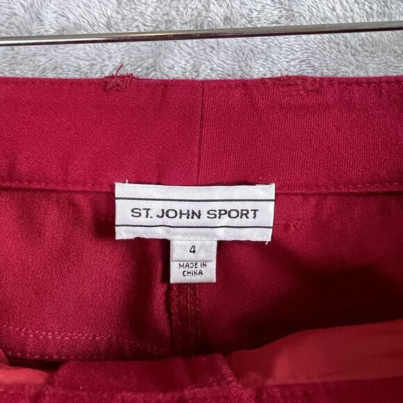 St. John Sport Red Denim Pants Jeans Size 4 Cotton Blend Holiday Straight Leg - Picture 9 of 16
